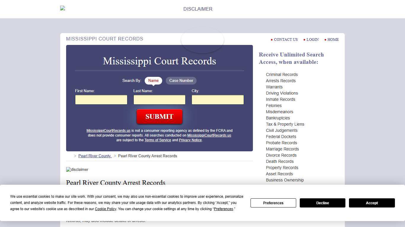 Pearl River County Arrest Records MississippiCourtRecords.us